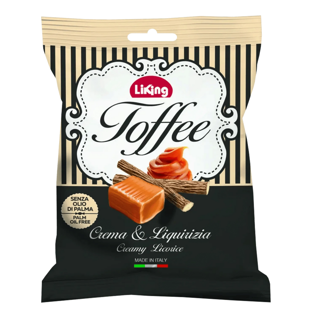 Creamy Licorice Toffee from Flora Foods in a 5.29 oz package, shown in a close-up image highlighting its smooth texture.