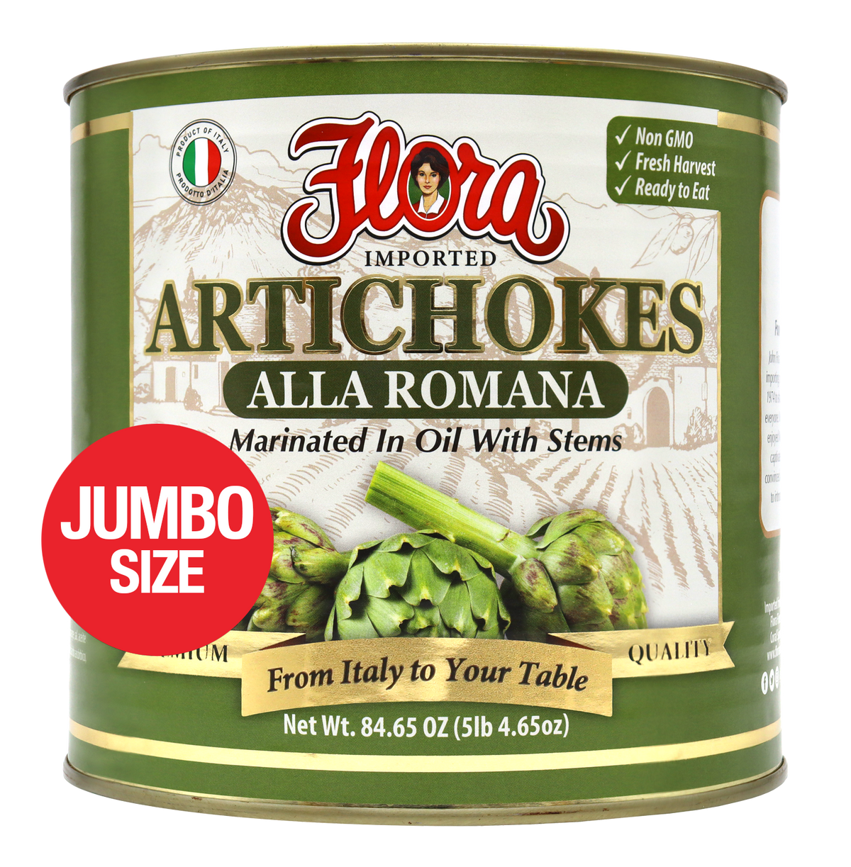 Artichokes Alla Romana Marinated in Oil with Stems - Jumbo Size - 84.65 oz