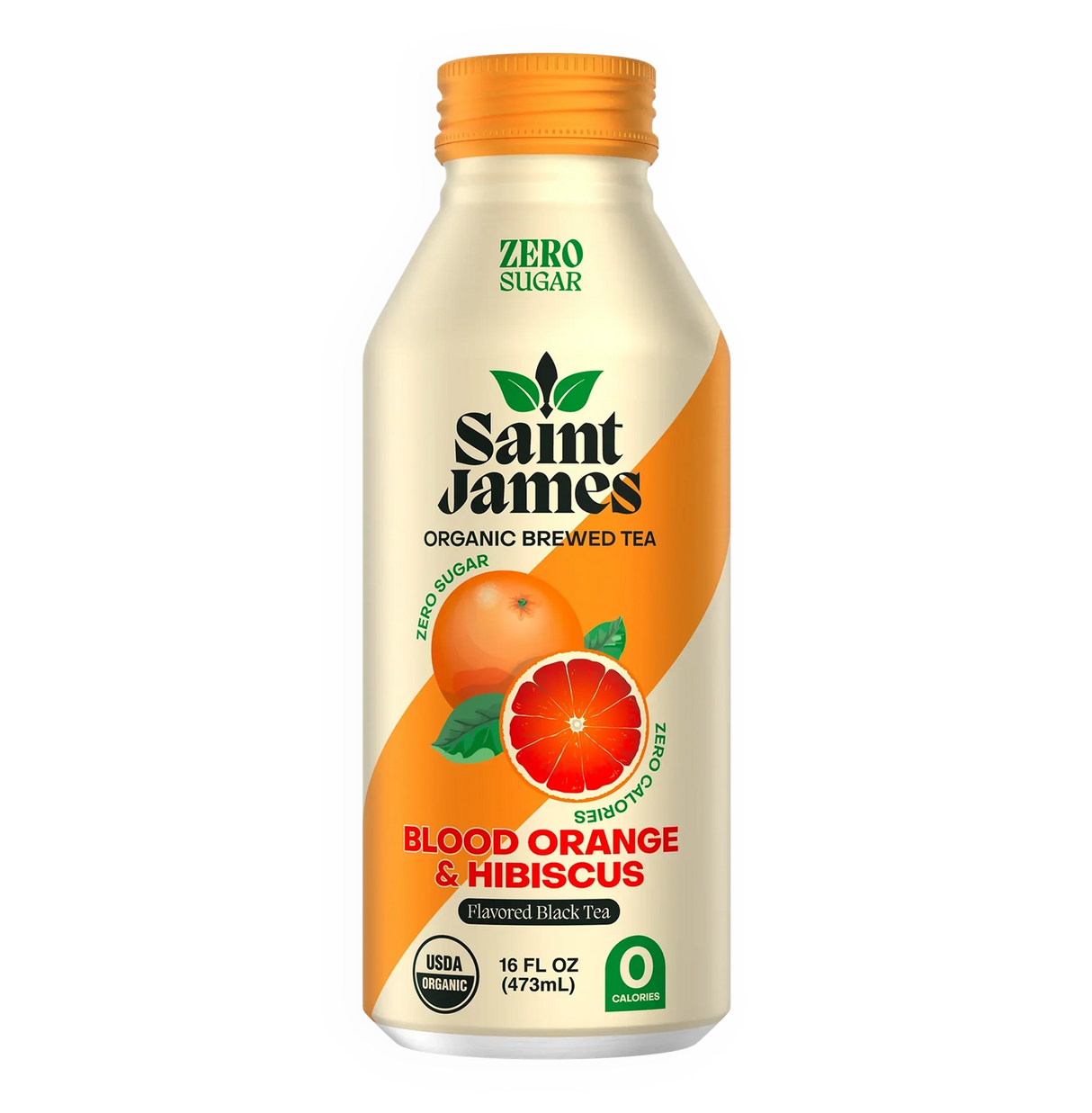 Saint James Organic Brewed Tea - Blood Orange & Hibiscus Green Tea - 16 Fl Oz
