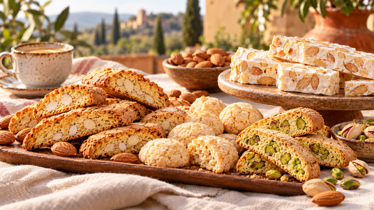 Almond & Amaretti Table Assortment — almond and pistachio biscotti, soft almond amaretti and almond torrone