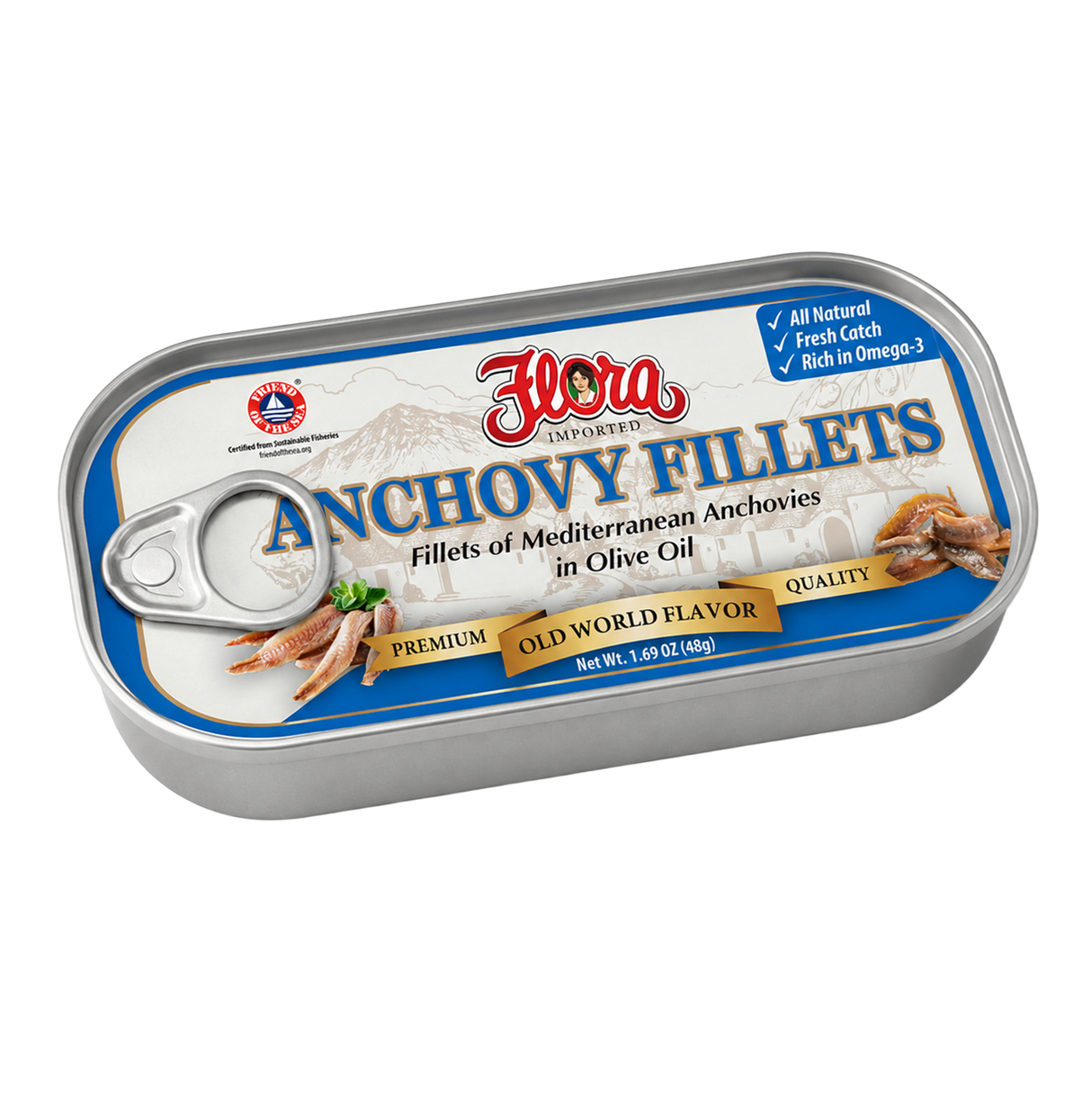 Anchovy Fillets in Olive Oil - Mediterranean Anchovies - 1.69 oz
