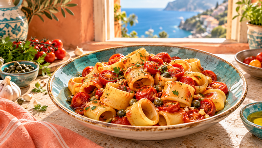 Cherry Tomato Calamarata Coastal Kitchen Kit — finished recipe serving suggestion