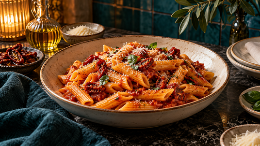 Corn Penne Rosso Italian Dinner Collection — finished recipe serving suggestion