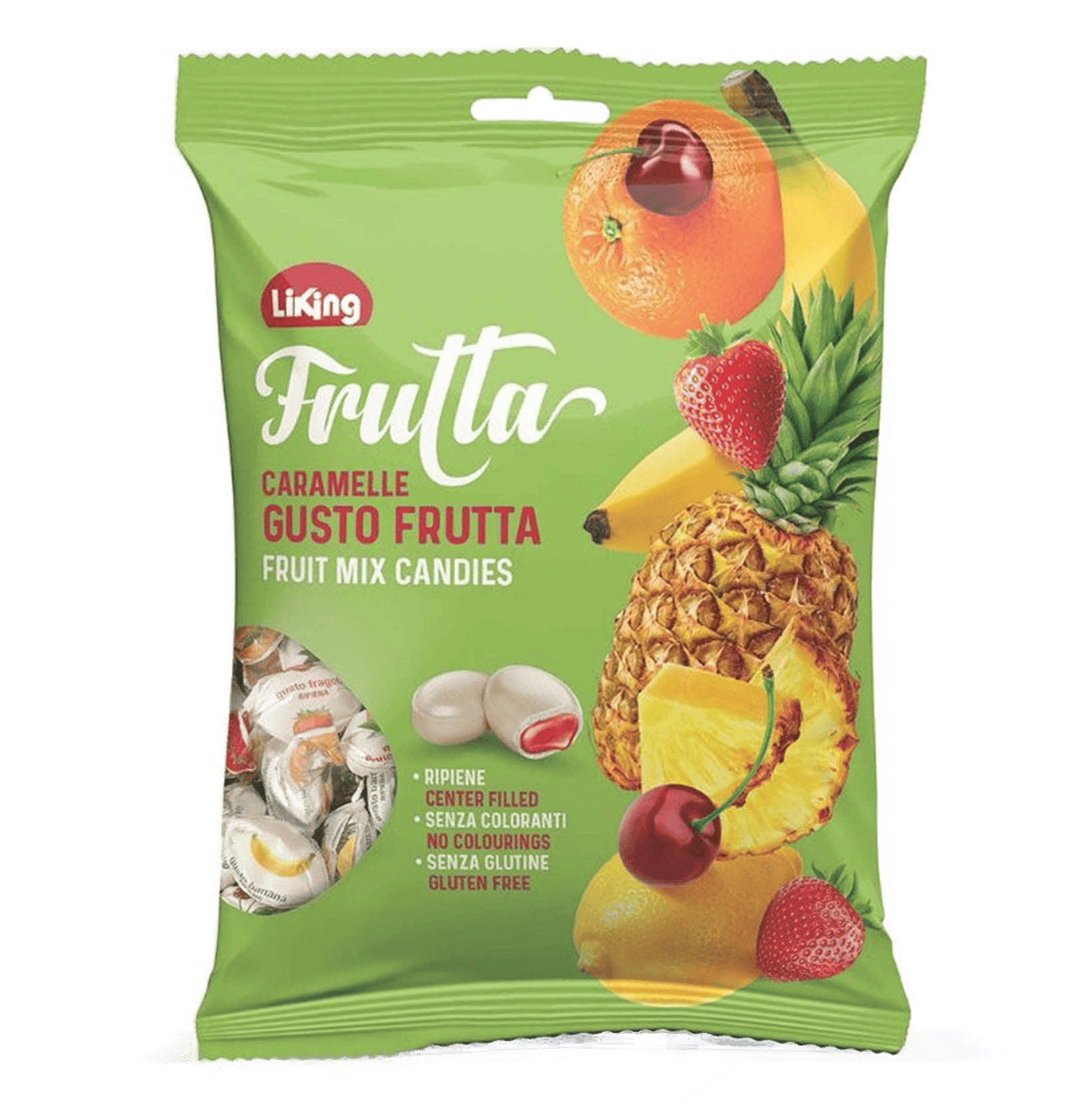 Assorted Frutta Fruit Mix Candies in a 5.29 oz package by Flora Foods, featuring colorful fruit-shaped candies.