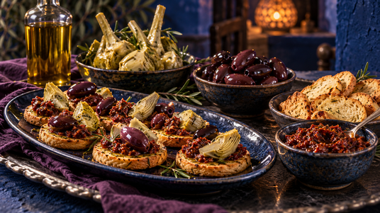 Kalamata Taverna Toast & Antipasto Box — serving suggestion