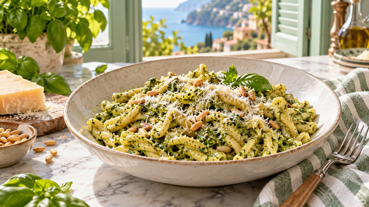 Ligurian Casarecce Pesto Kitchen Set — finished recipe serving suggestion