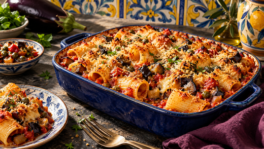 Sicilian Caponata Paccheri Bake Set — finished recipe serving suggestion