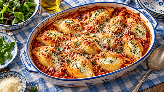 Sunday Stuffed Shells Family Pantry — finished recipe serving suggestion