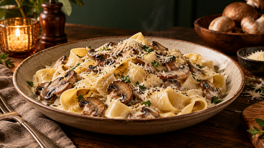Prepared Woodland Pappardelle Supper recipe serving suggestion