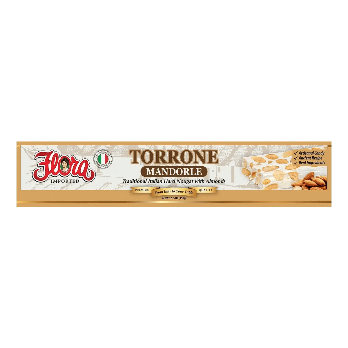 Torrone Mandorle - Italian Hard Nougat with Almonds (5.3oz) – Flora Foods