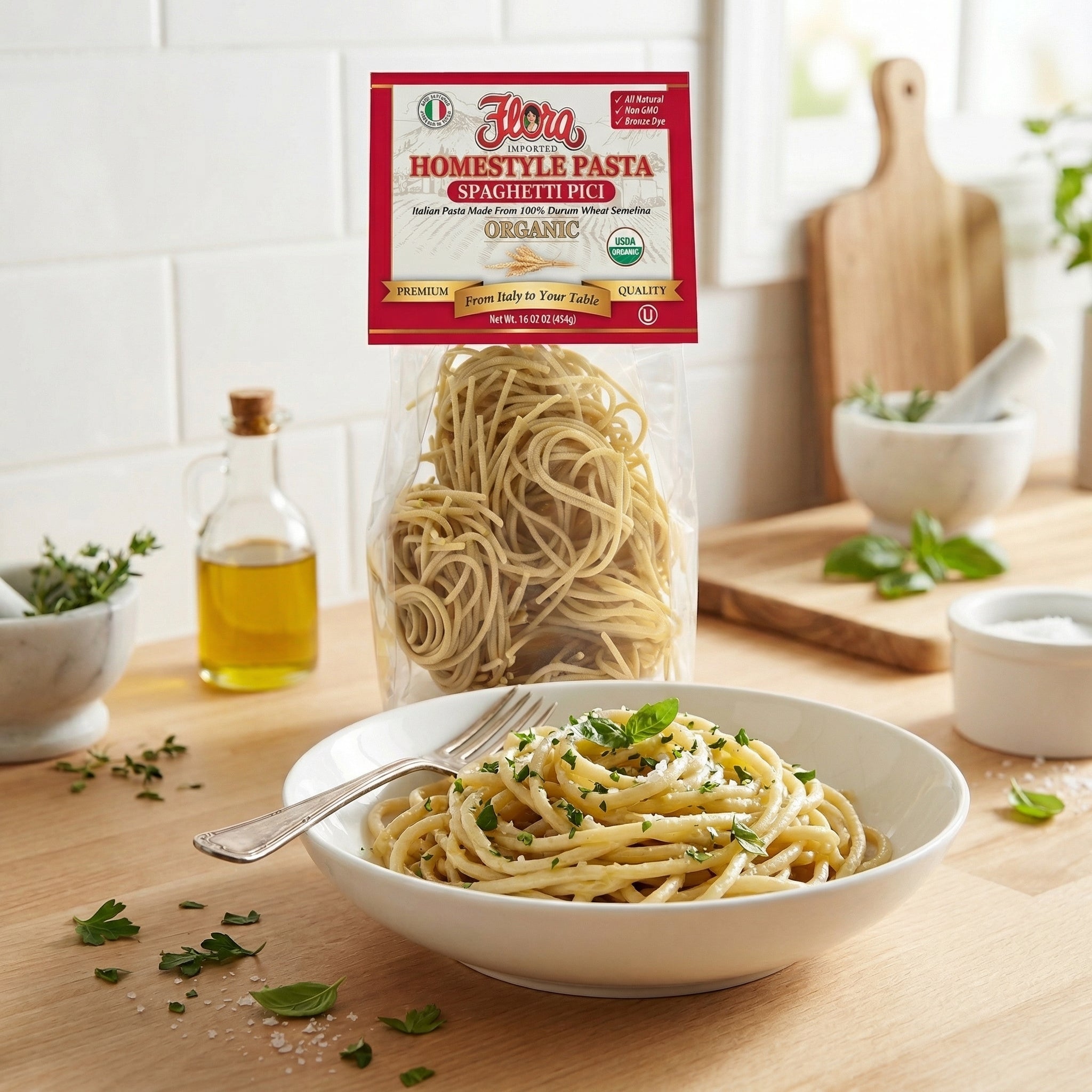 Organic Homestyle Spaghetti Pici – Flora Foods