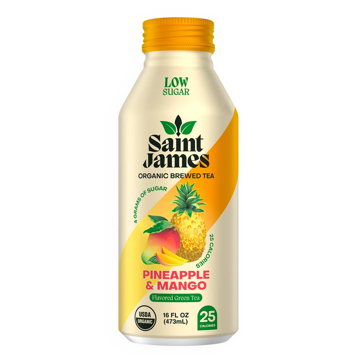 Saint James Organic Brewed Tea - Pineapple & Mango Green Tea - 16 Fl Oz