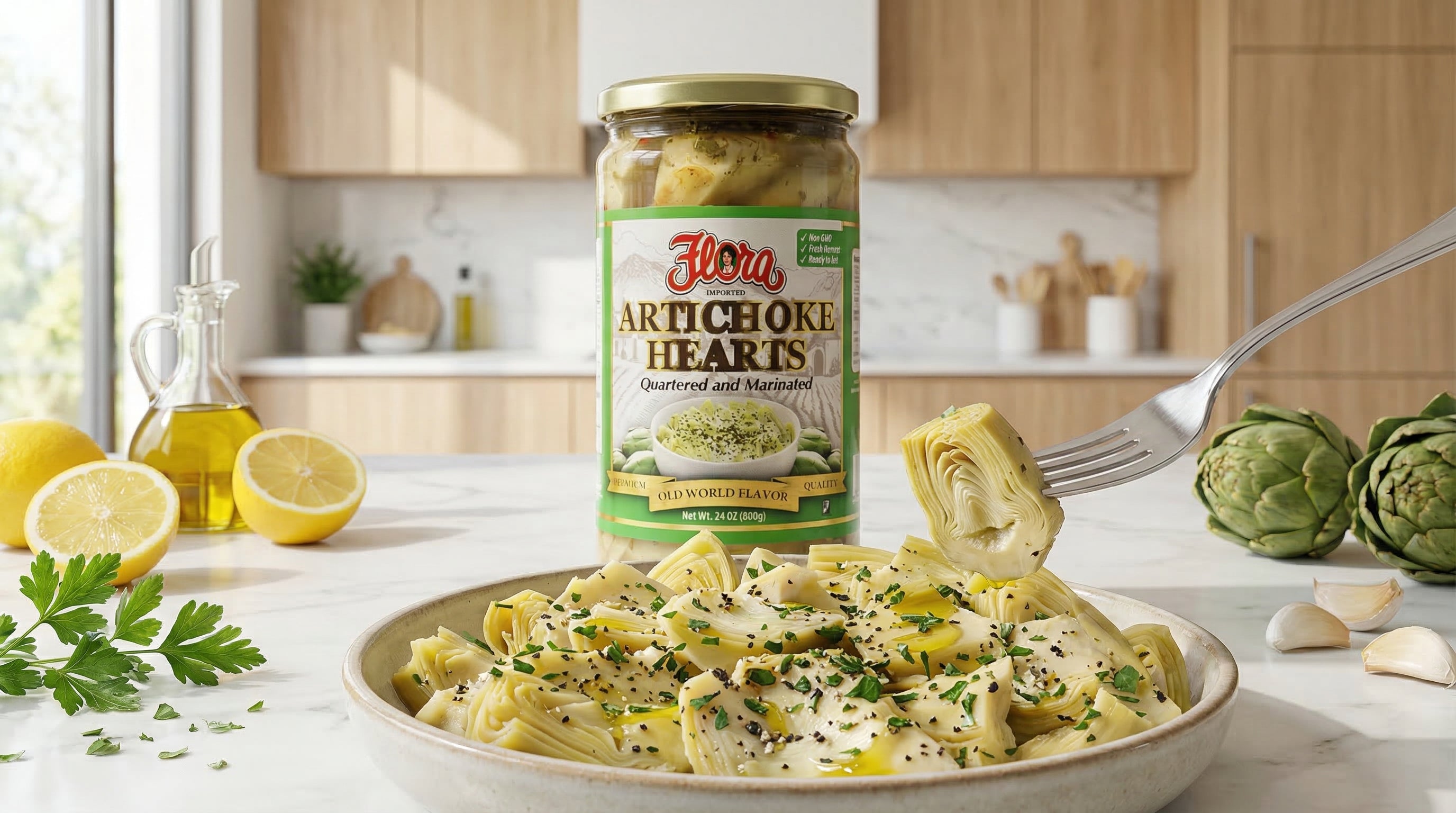 Artichokes Hearts Quartered & Marinated - 24oz – Flora Foods