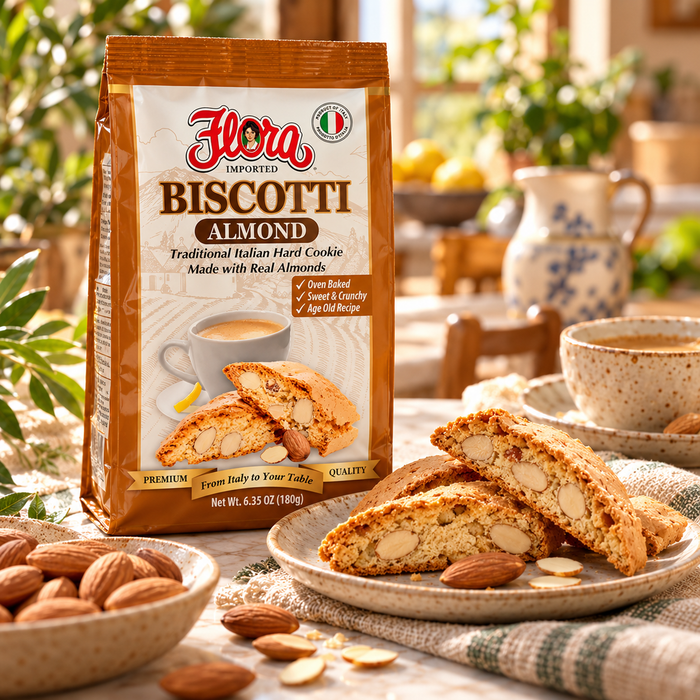Almond & Amaretti Table Assortment — original Flora products in a natural serving scene