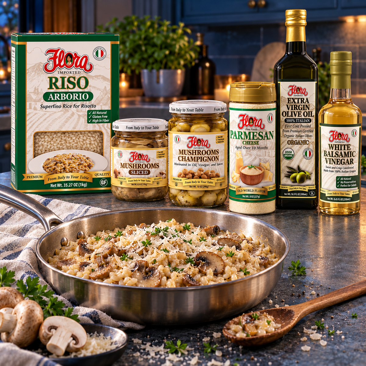 Arborio Mushroom Risotto Cook's Collection — included Flora products and recipe serving suggestion