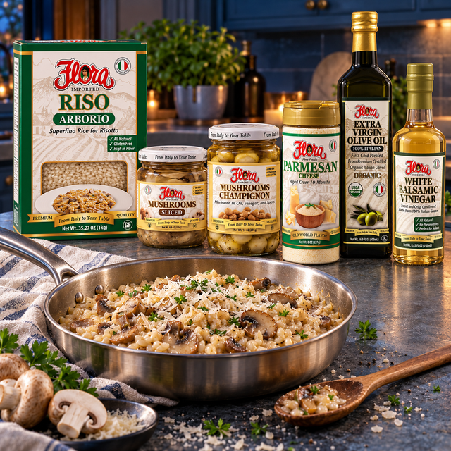 Arborio Mushroom Risotto Cook's Collection — included Flora products and recipe serving suggestion