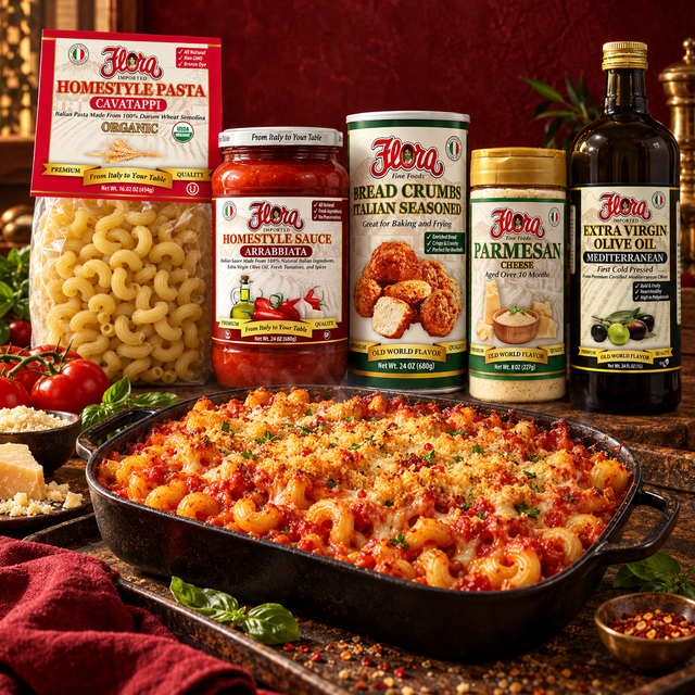 Arrabbiata Cavatappi Crunch Bake Bundle with original products and prepared pasta
