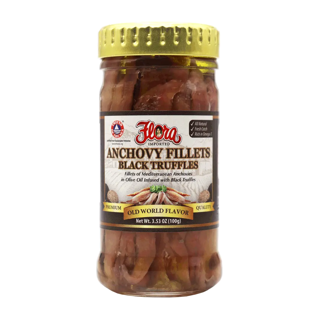 Mediterranean Anchovy Fillets in Olive Oil Infused with Black Truffles - 3.5oz image 0