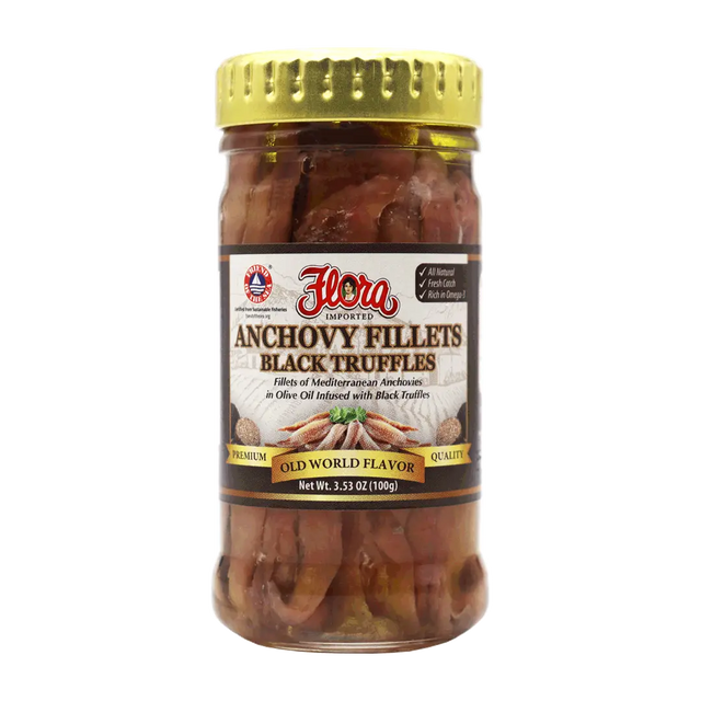 Mediterranean Anchovy Fillets in Olive Oil Infused with Black Truffles - 3.5oz image 0