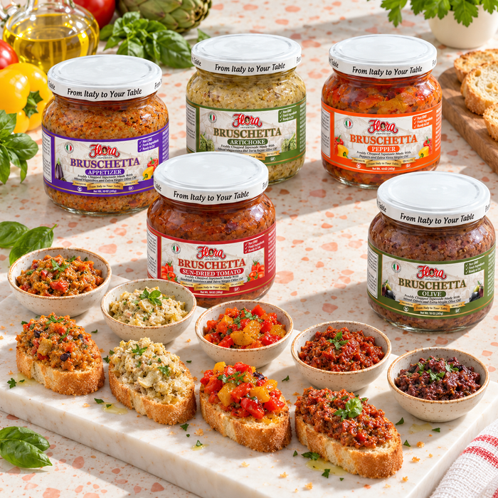 Bruschetta Five-Flavor Tasting Bar — serving detail one