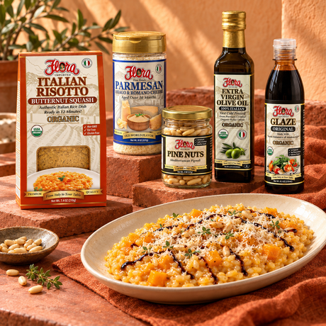 Butternut Risotto Autumn Table Box — included Flora products and recipe serving suggestion