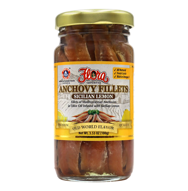 Mediterranean Anchovy Fillets in Olive Oil Infused with Sicilian Lemon - 3.5oz image 0