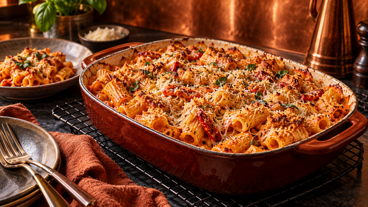 Calabrese Rigatoni Oven Night Collection — finished recipe serving suggestion