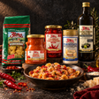 Calabrian Orecchiette Fire Night Collection with original products and a prepared pasta serving suggestion