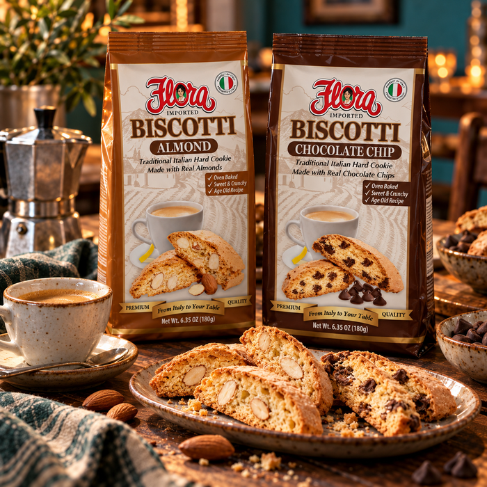 Coffee Break Italiano Selection — original Flora products in a natural serving scene