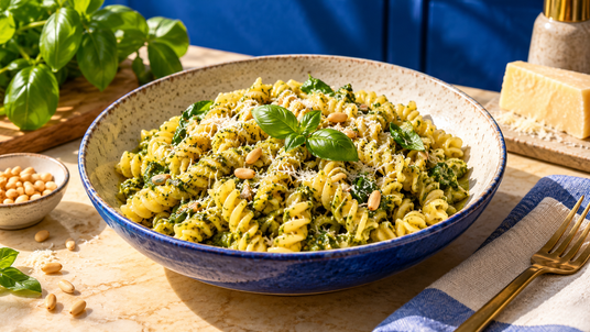 Corn Fusilli Genovese Pesto Dinner Kit — finished recipe serving suggestion