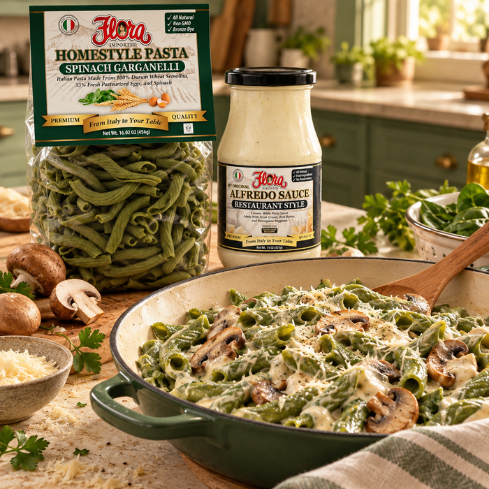 A Fresh Twist on Comfort — Creamy Spinach Garganelli Comfort Collection