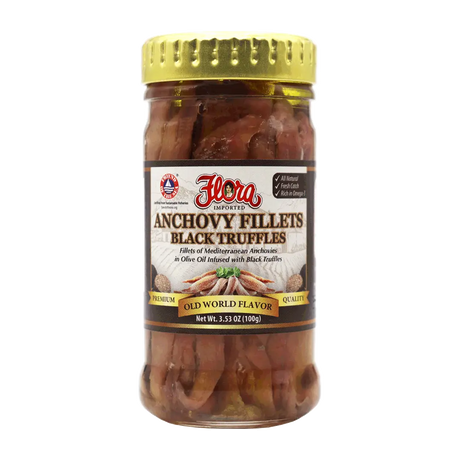 Mediterranean Anchovy Fillets in Olive Oil Infused with Black Truffles - 3.5oz image 0