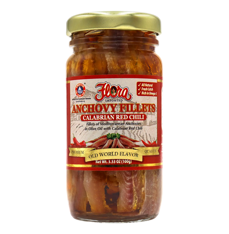 Mediterranean Anchovy Fillets in Olive Oil with Calabrian Red Chili - 3.5oz image 0