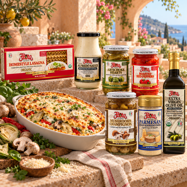 Garden White Lasagna Weekend Pantry — included Flora products and serving suggestion