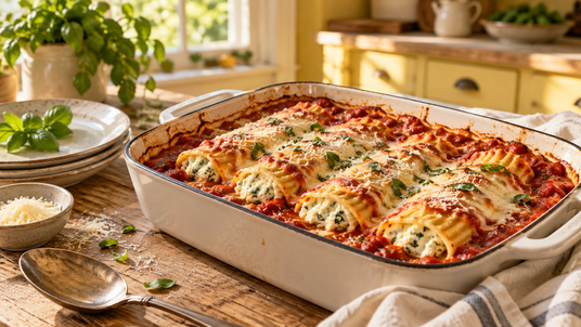 Homestyle Manicotti Bake-at-Home Set — finished recipe serving suggestion