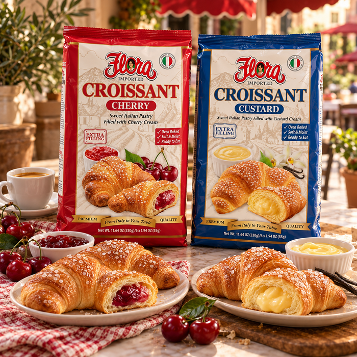 Italian Croissant Café Assortment — original Flora products in a natural serving scene