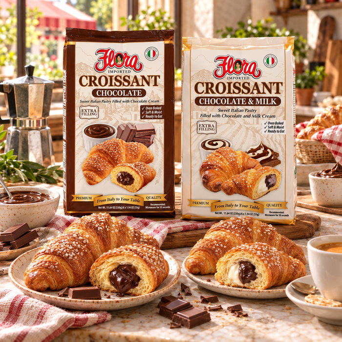 Italian Croissant Café Assortment — original Flora products in a natural serving scene