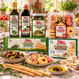 Italian Pantry Host Gift with six original Flora products: organic olive oil, balsamic glaze, mixed olives, rosemary grissini, assorted butter cookies and torrone