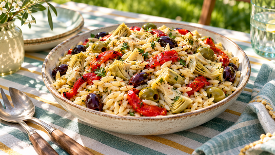 Mediterranean Orzo Picnic Pantry — finished recipe serving suggestion