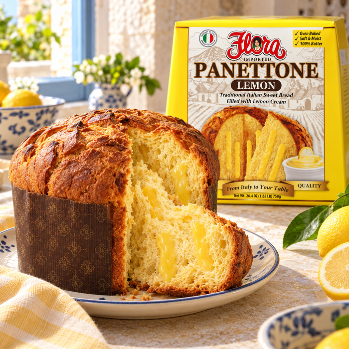 A Brighter Kind of Panettone — Flora panettone lemon with its original package in an Italian setting