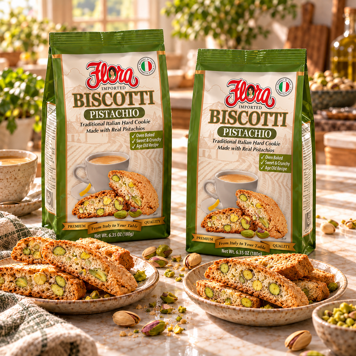 Pistachio Dream Box — two packages of Flora pistachio biscotti