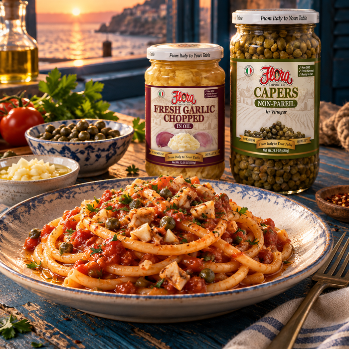 Garlic and Briny Accents — Red Clam Bucatini Seaside Supper Kit