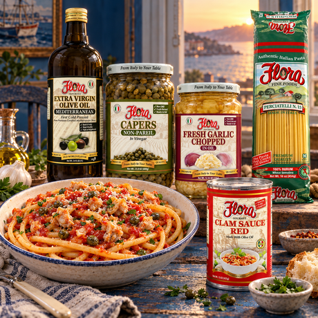 Red Clam Bucatini Seaside Supper Kit with original products and prepared pasta