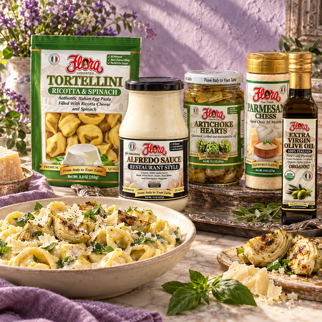 Ricotta & Spinach Tortellini Garden Supper Kit — included Flora products and serving suggestion