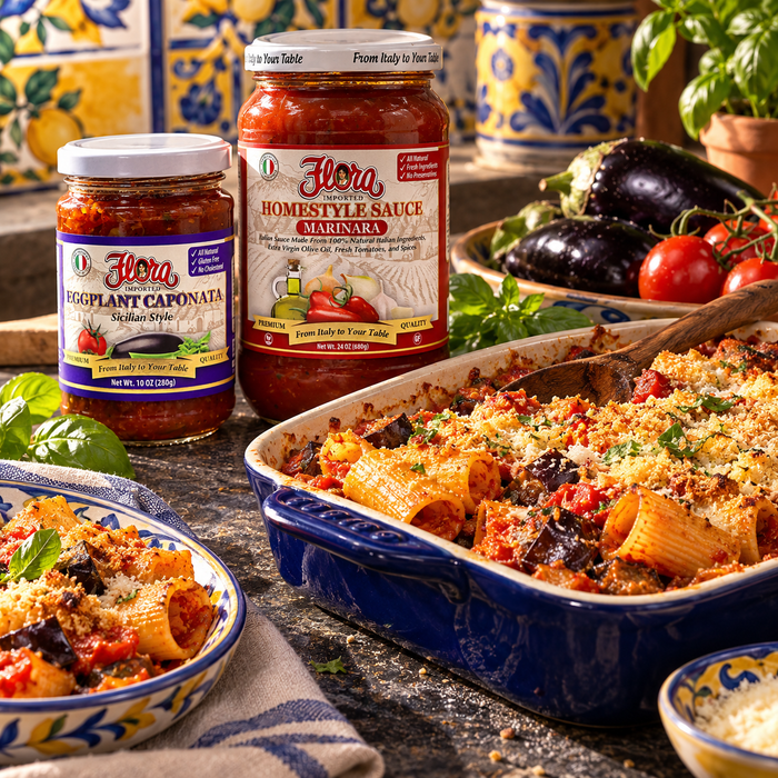 Sicilian Caponata Paccheri Bake Set — Caponata at the Center