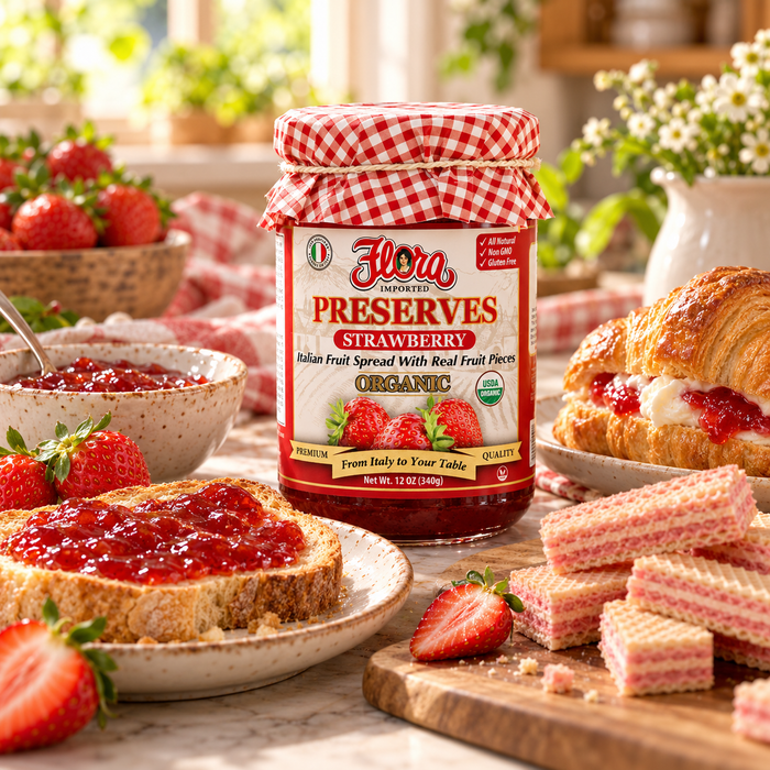 Strawberry & Cream Treats Collection — original Flora products in a natural serving scene