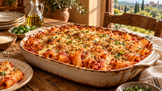 Prepared Sunday Rigatoni Table recipe serving suggestion