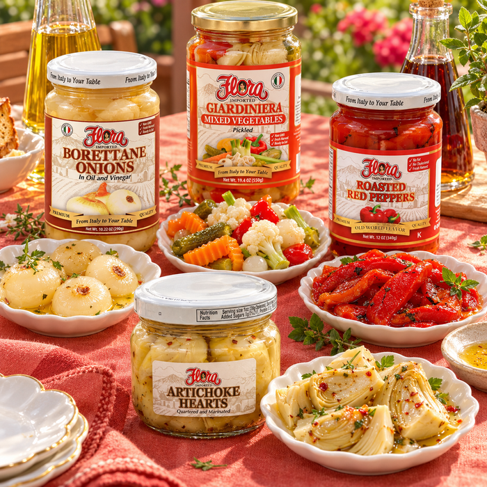 Sweet & Sour Colorful Antipasto Selection — serving detail one