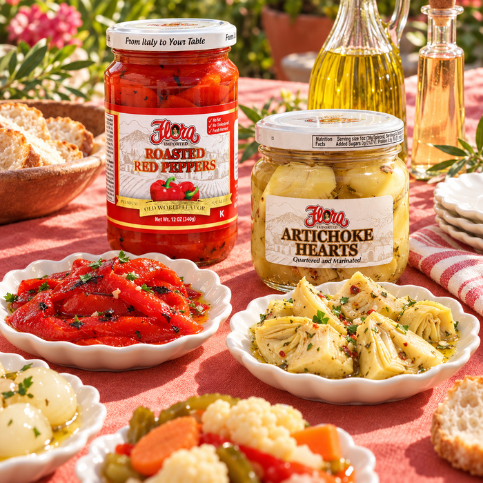 Sweet & Sour Colorful Antipasto Selection — serving detail three