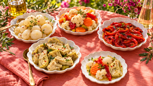 Sweet & Sour Colorful Antipasto Selection — serving suggestion
